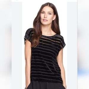 Eileen Fisher Black Velvet Burnout Striped Cap Sleeve Scoop Neck Top Size XS